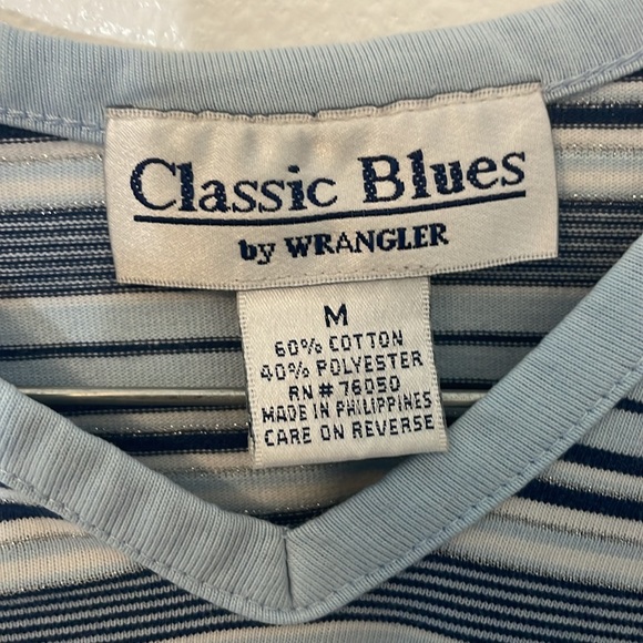 Classic Blues by Wrangler striped blue & black medium t shirt with pocket - Picture 3 of 5